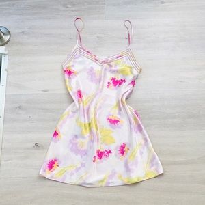 Floral silk pink slip dress